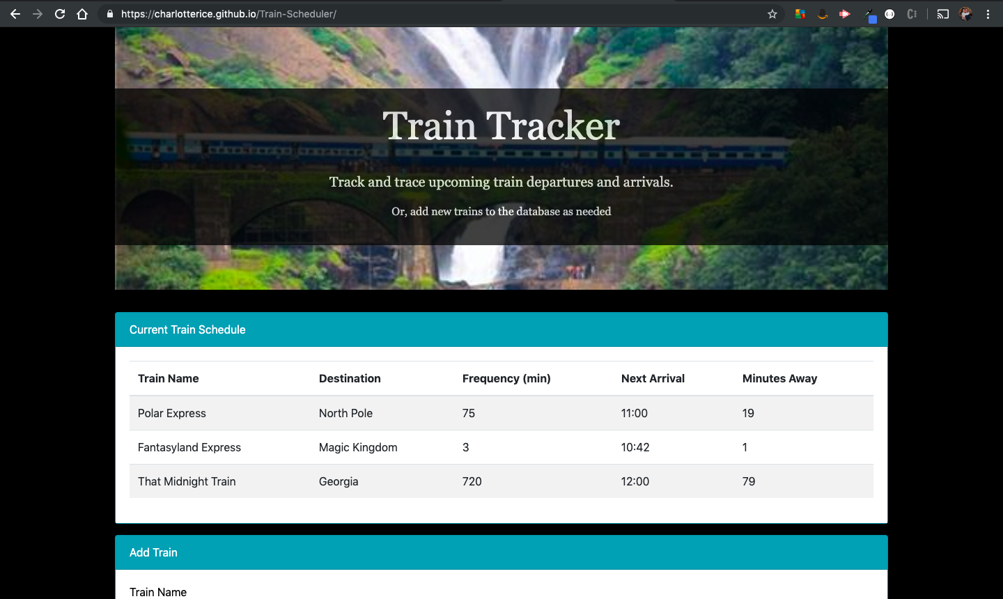Train Scheduler Screen Shot